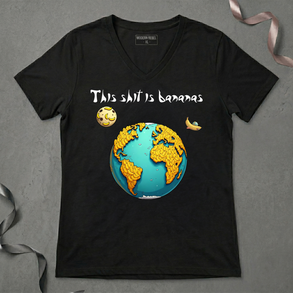 black T-shirt with print this shit is bananas