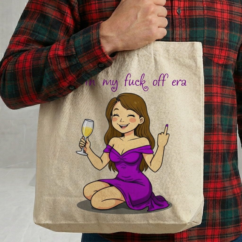 tan tote bag with Laura and her fuck off era