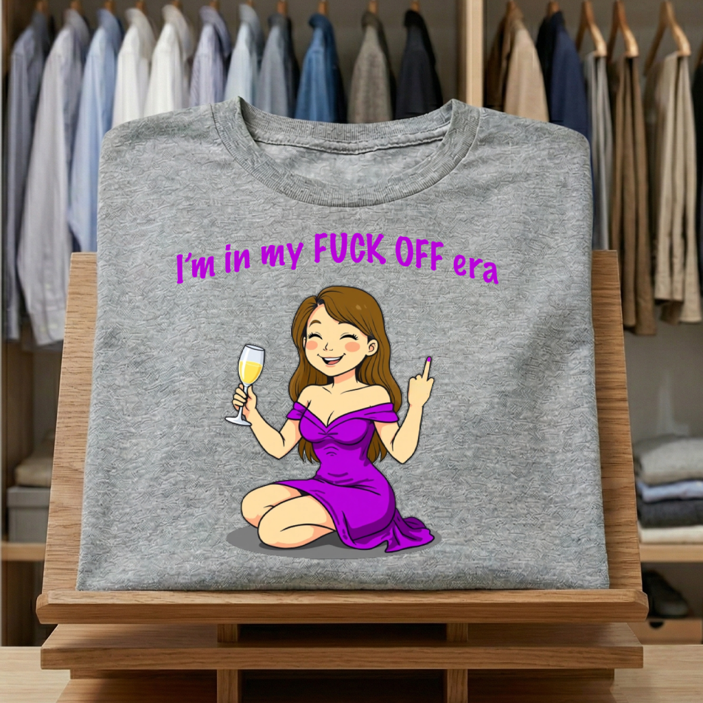grey shirt with Laura in her Fuck off era