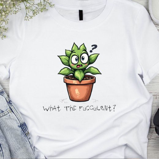 white t-shirt with a succulent